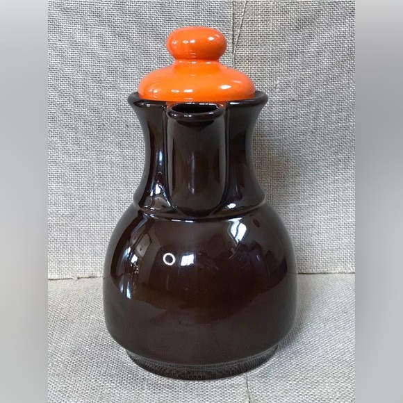 Vintage Ceramic Coffee Pot Brown Orange Mid Century Modern MCM 70s Goblin Core - Picture 5 of 8